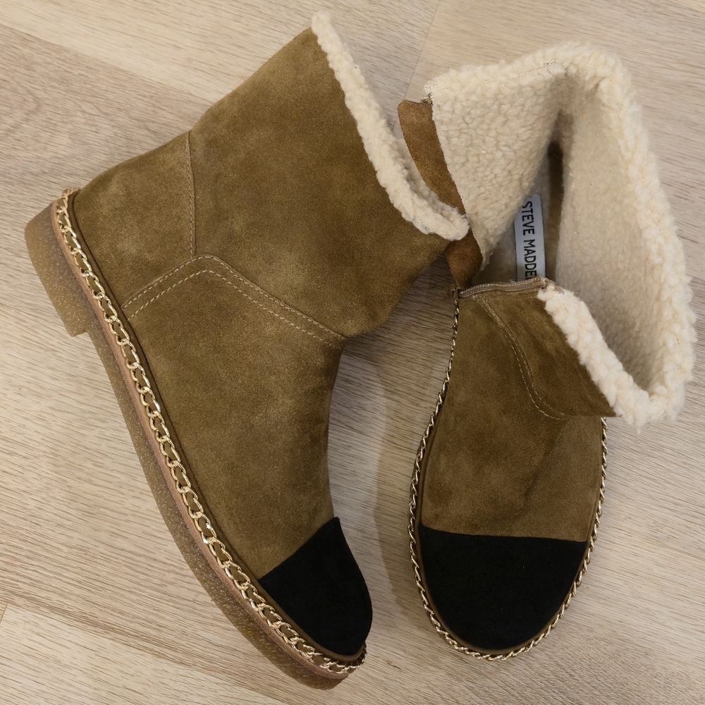 Steve Madden Women’s Tayson Brown Suede Shearling Ankle Boots Size US 8 M NEW